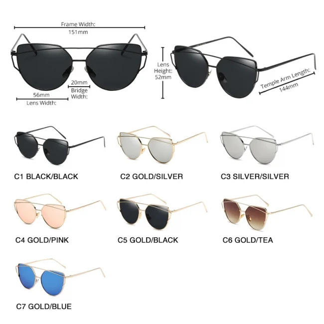 HOOBAN Classic Cat Eye Sunglasses Women Fashion Metal Big Cateye Sun Glasses For Ladies Vintage Mirror Shades Oculos UV400 6