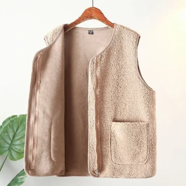 Womens Plus Size Fleece Jacket Autumn Casual Clothing Senior Sleeveless Vest Fashion Big Pocket Outwear Curve Coats T84 2363 2