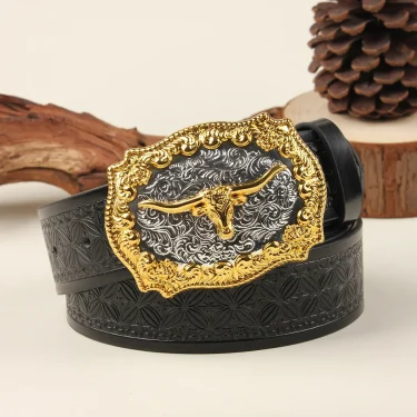 Western Cowboy Belt, Bull Head Big Board Buckle, Retro Youth, Men's and Women's Punk Leather Street Belt 6