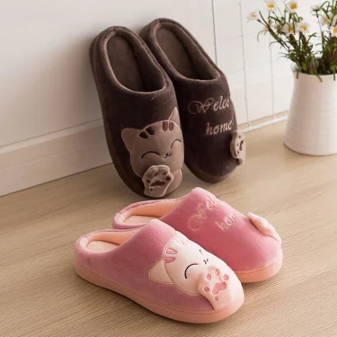 Women's Kawaii Cat Decor Slippers, Comfortable Plush Lined Slip On Shoes, Women's Warm Winter Shoes 4