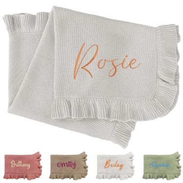 Knit Baby Blanket Personalized Baby Blanket for Newborn Girl and Boy – Custom Blanket with Name Embroidery – Soft Knited 1