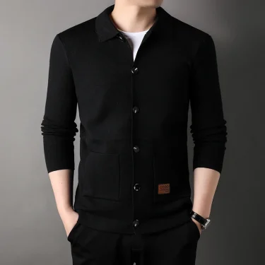 Autumn and Winter New Men's Long-Sleeved Sweater Youth Popularity Cardigan Men's Knitwear Sweater Lapel Youth Thin Coat 2