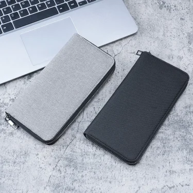 Men Long Wallet Large Capacity Multiple Card Slots Canvas Zippered Purse Business Handbag Card Holder Wallet Coin Bag 2