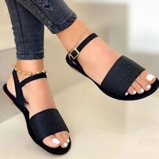 Ladies Shoes High Quality One-word Buckle Women's Sandals Summer Solid Ankle-wrap Open Toe Low-heeled Beach Sandals Women