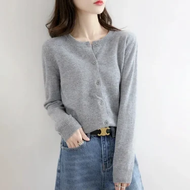 Cashmere Sweater Cardigan Women Single Breasted Long Sleeve Elegant Vintage Jumper Solid Wool Knitted Autumn Winter Outwear 5