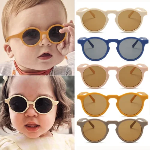 New Children Vintage Frosted Round Outdoor Sun Protection Sunglasses Baby Girls Acrylic UV400 Sunglasses Kids Fashion Glasses 1