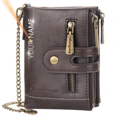 Baellerry Men Wallets Name Engraving 11 Card Holders Men Short Purse Double Zipper Coin Pocket High Quality Male Purse Cartera 1