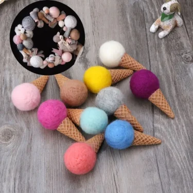 Newborn Felt Ice Cream Props Tiny Baby Girl Boy Photo Shoot Handmade Felt Photography Props Accessories 2