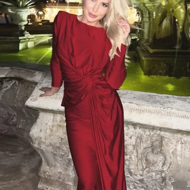 Elegant High Waist Folds Long Maxi Pink Dresses for Women 2024 Fall O-neck Long Sleeve Tunics Slim Solid Party Evening Dress 4