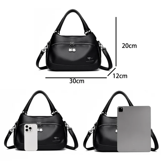 2024 New Multi Layer Large Capacity Women's Tote Bag High Quality Soft Leather Women Handbag Fashion Retro Female Shoulder Bags 2