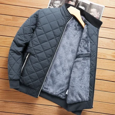Brand New Slim Fit Coat Autumn Winter Bomber Jacket Men Diamond Pattern Fleece Lined Casual Jacket Men Fashion Clothing 2