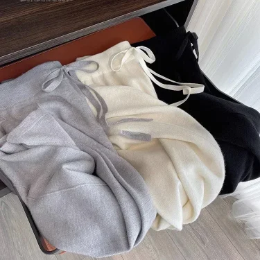 Soft Waxy White Knit Wide-leg Pants Women's Autumn and Winter Thick Wool Drop Casual Straight Floor-length Pants 4