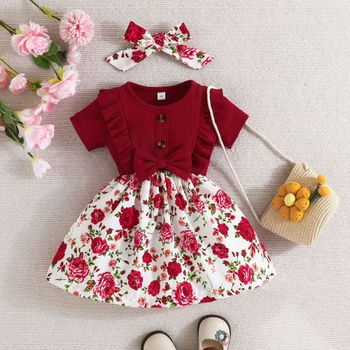 Dress Baby Girl 0-3 Years old Summer Short Sleeve Fashion Cute Floral Kids Princess Dresses For Newborn Baby Girls 1