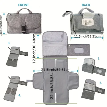 Portable Diaper Changing Pad For Newborn Baby Changing Pad with Smart Wipes Pocket Waterproof Travel Changing Kit 6