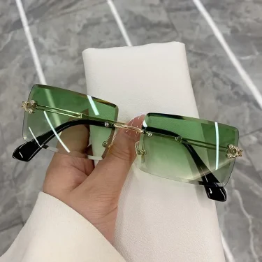 Vintage Fashion New Sunglasses Rimless Frameless Rectangle Shades Gradient UV400 Summer Traveling Sun Glasses for Women 6