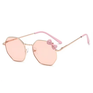 Trendy Fashion Boys and Girls Bow Metal Sunglasses B010 Polygon Trend Children's Sun Glasses Kids Outdoor UV400 Eyewear 1