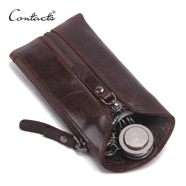 100% Genuine Leather Key Wallet Men Car Key Holder Zipper Keys Case Top Quality Male Man Housekeeper Keys Organizer 1