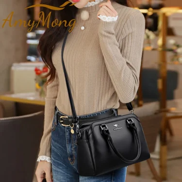 Multi-pocket Handbag Purses Genuine Cowhide Leather Shoulder Bag Luxury Designer Crossbody Messenger Sac Elegant Tote for Women 3