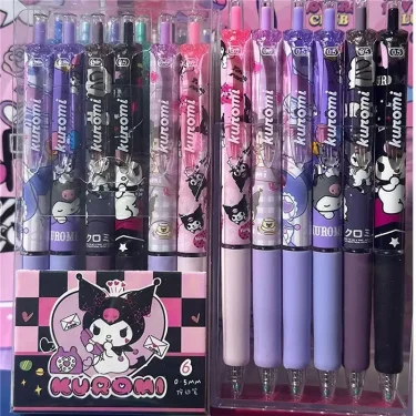 6pcs Series 0.55mm Sanrio Hello Kitty Kuromi Gel Pen Cartoon Cute Press Pen Black Refill Y2k School Stationery Supplies 3