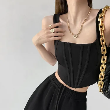 Summer Crop Tops Sexy Square Neck Tight Backless Short Top Sleeveless Tank Tops Women Casual Solid Color Basic Camisole 4