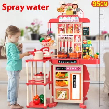 95cm Children's Home Cooking Simulator Kitchen Set Kitchen Girls Cooking Spray Dining Table Toys Christmas Gifts 1