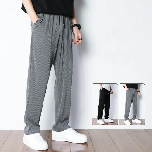 New Fashion Straight Pants Men's Loose Thin Section Drape Ice Silk Pants Wide Leg Sports Pants Solid Color Thin Casual Trousers 1