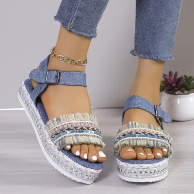 2024 Summer New Platform Sandals  Buckle Flat Roman Sandals Comfortable Women's Sandals 1