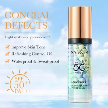 Face Makeup Primer Tri-color Cream Contour Color Isolation Waterproof Makeup Foundation Natural Makeup Base Cream 40g 4