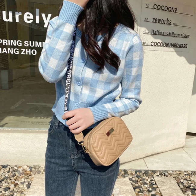 Fashion Wave Pattern Women Shoulder Bag Solid Color Crossbody Bag PU Leather Wide Shoulder Strap Bag Purse Female Handbags 4