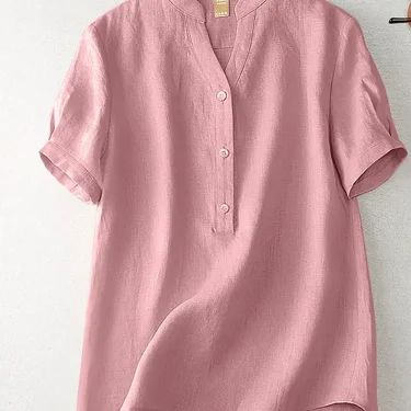 ZANZEA Summer Elegant Loose Chemise Cotton Blouse Vintage OL Work Tunic Tops Women Casual Solid Shirt V Neck Short Sleeve Blusas 1