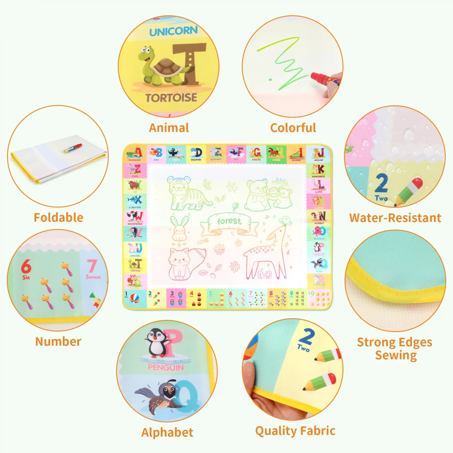 100x80CM Magic Water Drawing Mat Coloring Doodle With Reusable Magic Pens Montessori Painting Board Educational Toys Kids Gifts 4