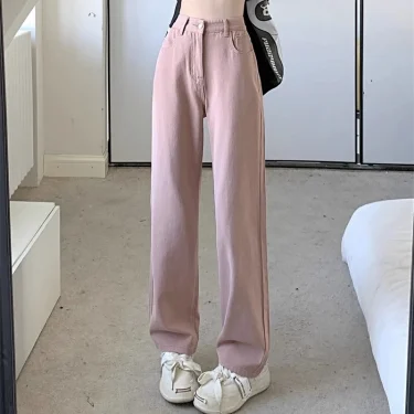 Woman Vintage Wide Leg Jeans Girls High Waist Pants Female Fashion Black Black Grey Retro Blue Light Blue Pink Denim Trousers 3