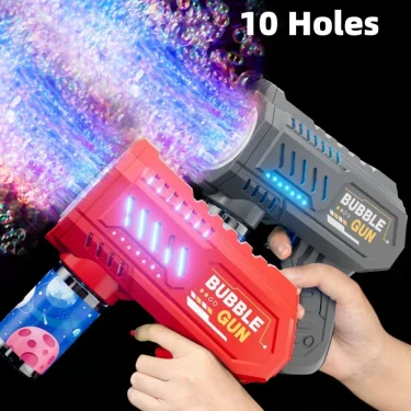 10 Holes Children Electric Bubble Gun Rocket Soap Automatic Bubble Machine Bubbles Gun Kids Summer Outdoor Bubble Blowing Toys 2