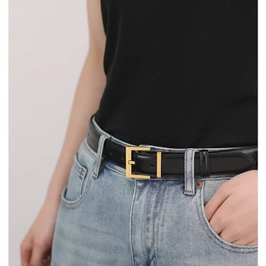 Women Luxury Brand Double Genuine Leather Belt, Casual Cowhide Suede Belts with Square Alloy Buckle for Jeans and Dresses 2