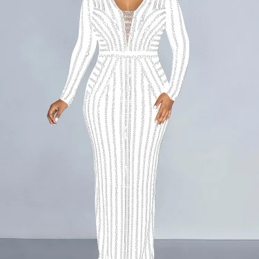 Sexy Diamonds Slim Long Dresses Robe Bodycon Party Vestido African Women's Clothing Black Evening Elegant Gown 2