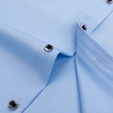 Diamond Button Shirt For Mens Long Sleeve Solid Color Stretch Slim Business Male No-Iron White Social Shirts Blouse Men Clothing 4