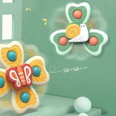 1PC Baby Cartoon Insects Spinners Toy ABS Suction Cup Spinning Top Rattles Fidget Stress Reliever Kids Bath Toys 2