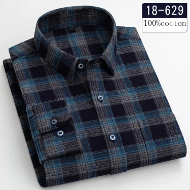 New in shirt high-quality plus size 100%cotton sanding long-sleeve shirts for men casual shirt plaid tops single pocket clothes 6