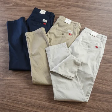 Summer New American Retro Thin Micro Elasticity Casual Pants Men's Simple 97% Cotton Slim CHINO Business Straight Trousers 1