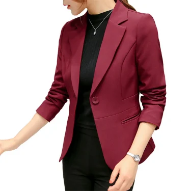 Women's Blazer Red Long Sleeve Blazers Pockets Jackets Coat Slim Office Lady Jacket Female Tops Suit Blazer Femme Jackets 2