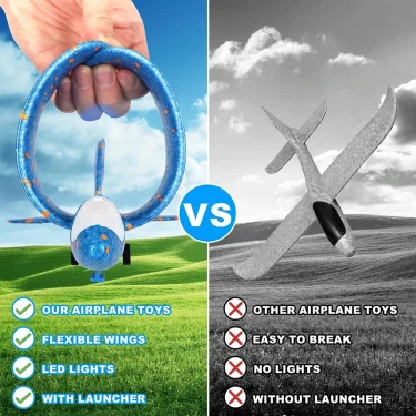 Kids Airplane Launcher Toys 12.2'' LED Foam Glider Catapult Gun Plane Toy for Boys Outdoor Flying Toys Birthday Gifts for Boys 4