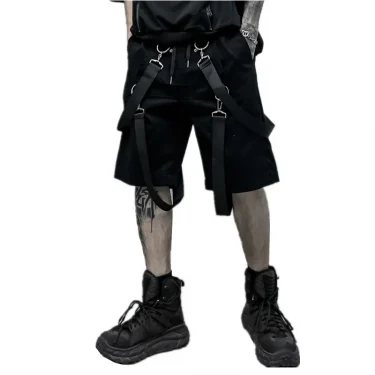 Men summer ribbons hip hop cargo shorts casual streetwear shorts mens harajuku punk short pants bermuda homme 6