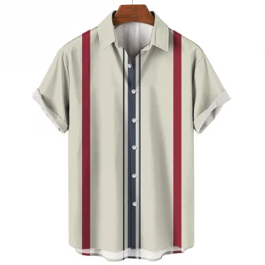 Hawaiian Shirt Harajuku Stripe Print Loose Fashion Casual Short Sleeve Men's Button Aloha Beach Summer Shirts For Men Clothing 5