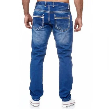 Men Jeans Solid Pockets Stretch Denim Straight Pants Spring Summer Business Casual Trousers Daily Streetwear Men's Clothing 3