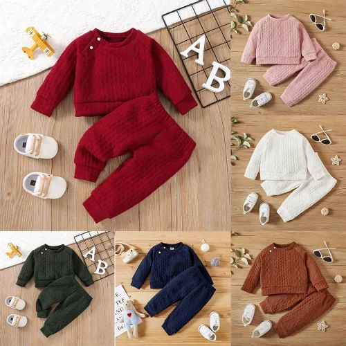 1-3 Years Baby Boy Girl Autumn&Winter Clothing Set Solid Long Sleeves Top+Pants 2PCS Casual Sport Warm Outfit for children Boys 1