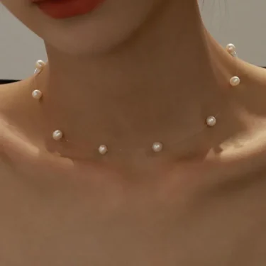 New Beads Neck Chain Kpop Pearl Choker Necklace Invisible Transparent Fishing Line Chocker Jewelry Collar for Women 1