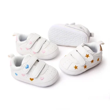 Meckior Spring and Autumn Baby Shoes Non-slip Soft Rubber Soled Toddler Shoes Cute Embroidered Love Stars Casual Shoes 1