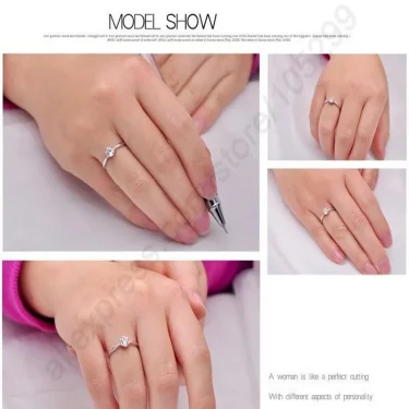 Elegant Classic Real 925 Sterling Silver Finger Rings Jewelry Crystal Cubic Zircons 6 Claws Women Wedding Anillos 2