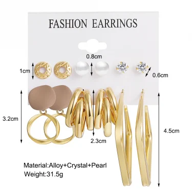 Vintage Gold Plated Earrings Set Metal Pearl Heart Twist Geometric Hollow Hoop Earrings For Woman 2024 Fashion Jewelry Gifts 6