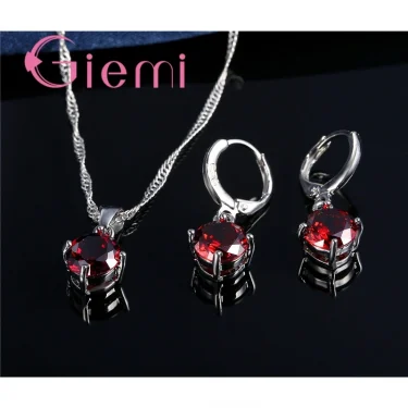 925 Sterling Silver Pendant Necklace Earrings For Women Engagement Fashion Jewelry Set Trendy Austrian Crystal Wholesale 3